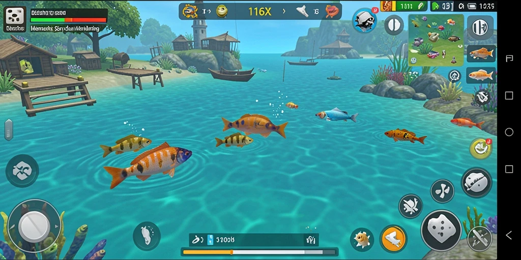 Gameplay menarik 116X dengan berbagai jenis ikan dan lokasi memancing.
