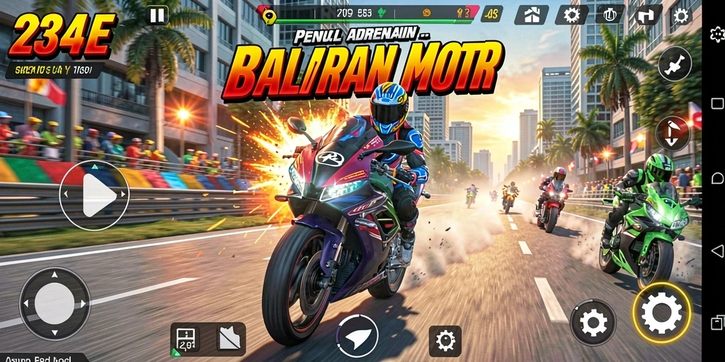 Gameplay mendebarkan dari 234E saat balapan motor.