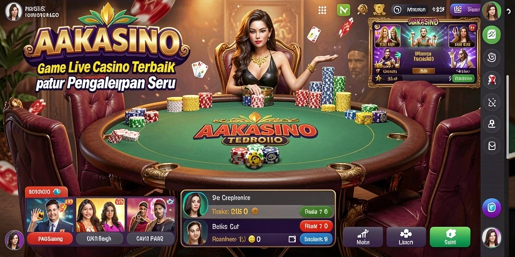 Screenshot menunjukkan dealer live AAKASINO dengan antusiasme tinggi dalam permainan.