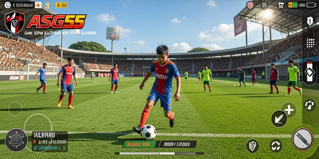 Screenshot gameplay ASG55 menampilkan aksi mendebarkan di lapangan sepak bola.