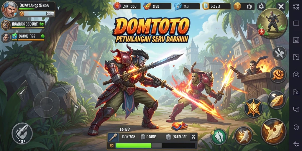 Screenshot gameplay DOMTOTO menampilkan aksi pertempuran mendebarkan.
