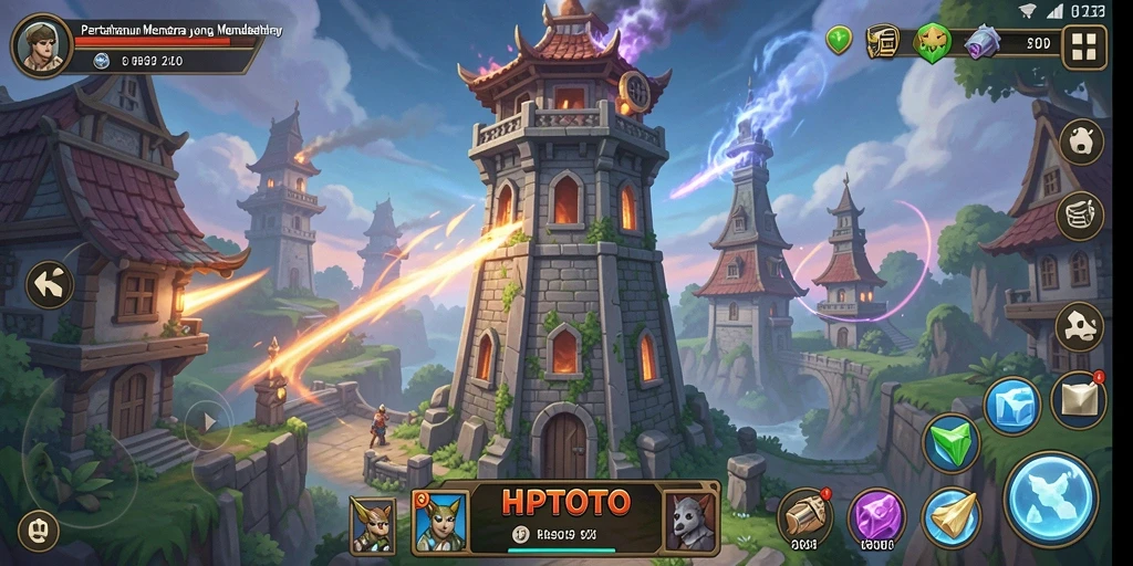 Tampilan gameplay menara pertahanan yang menegangkan dan interaktif.