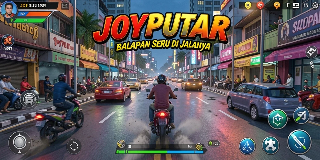 Gameplay Racing seru di JOYPUTAR dengan mobil balap yang cepat.
