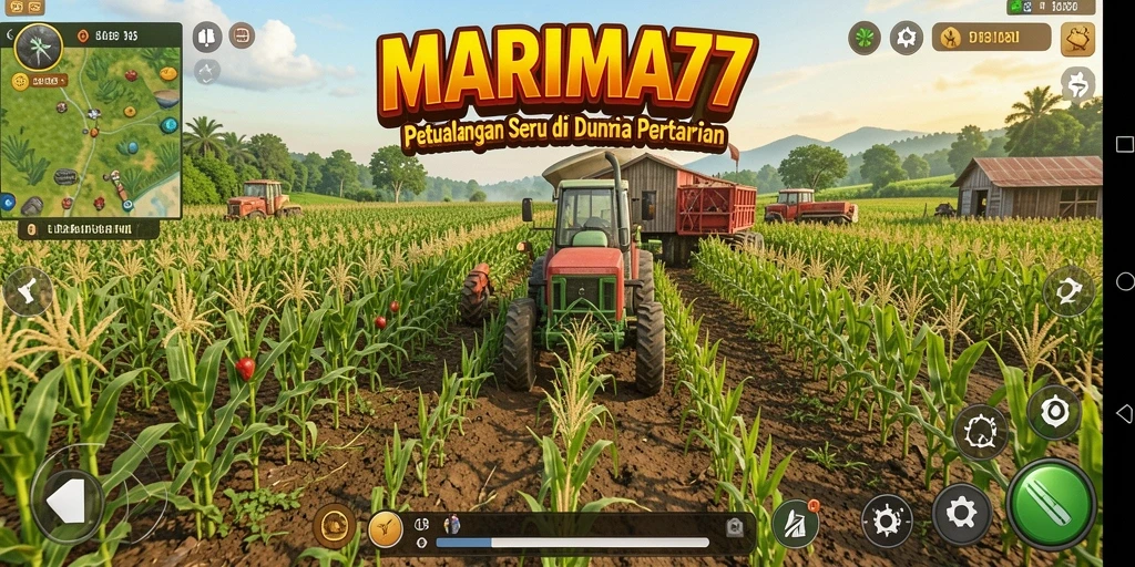Tampilan gameplay MARIMA77 dengan ladang yang rimbun dan berwarna-warni.