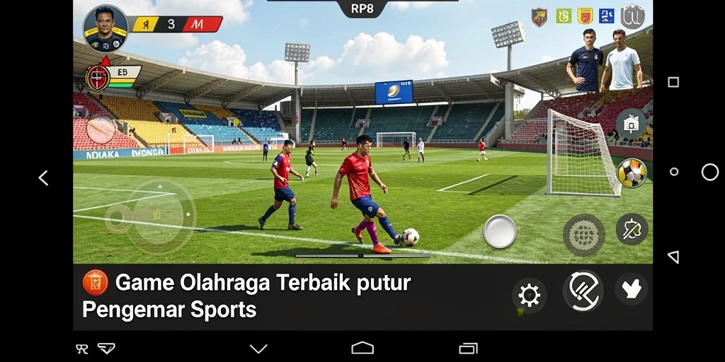 Screenshot utama menunjukkan gameplay seru RP8 dengan berbagai olahraga.